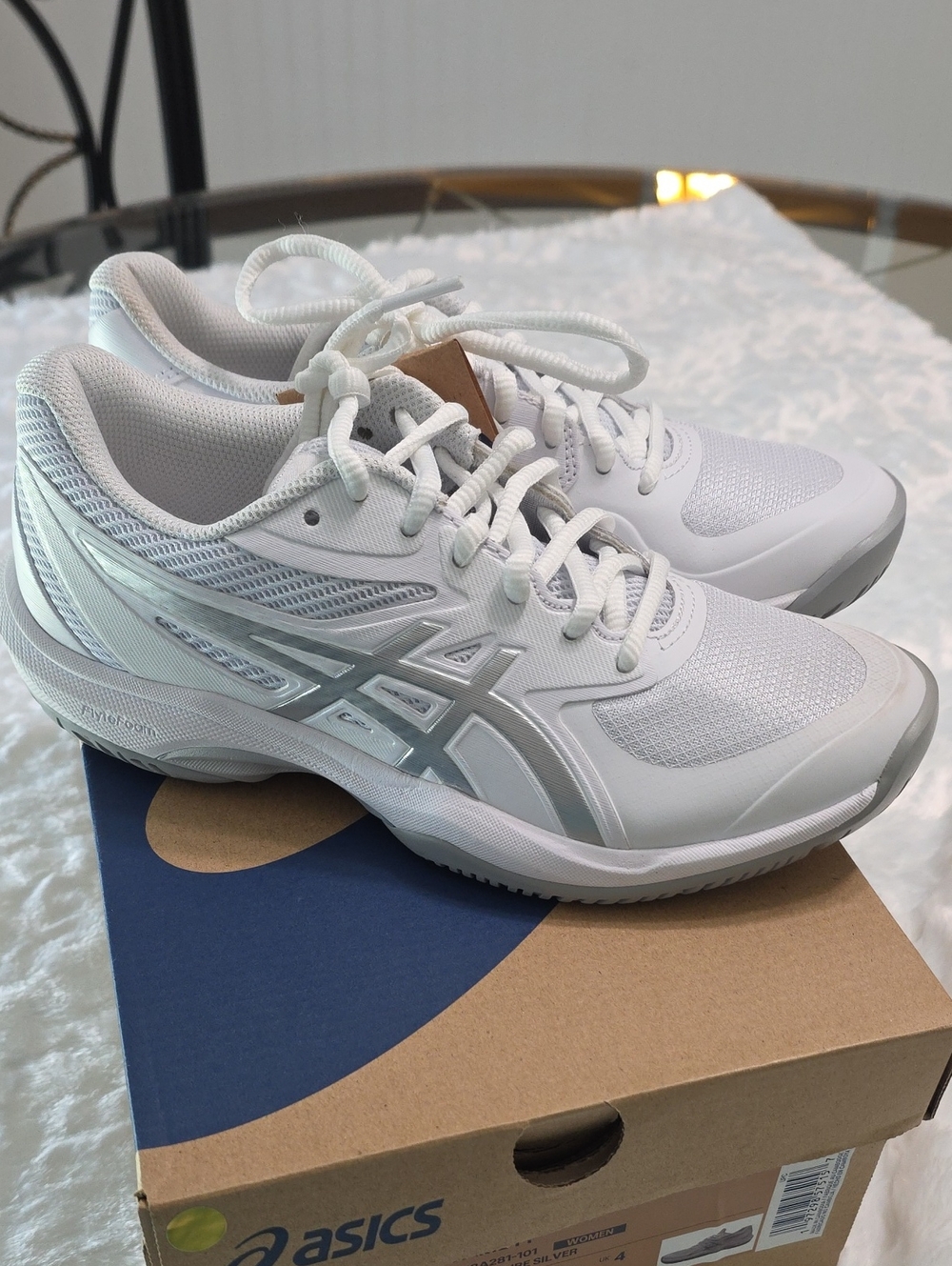 Asics NWT White Athletic Tennis Shoes with Silver Accents
